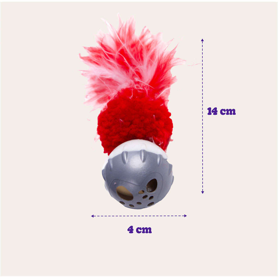Brinquedo Kroco Bolinha Pelúcia com Penas Vermelho para Gatos - Tam. Único
