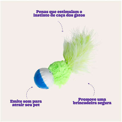 Brinquedo Kroco Bolinha Pelúcia com Penas Verde para Gatos