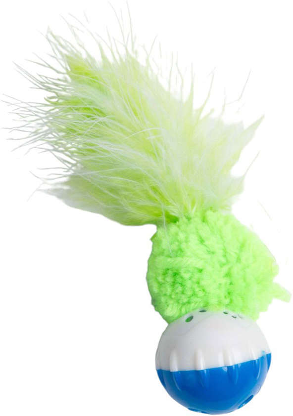 Brinquedo Kroco Bolinha Pelúcia com Penas Verde para Gatos - Tam. Único