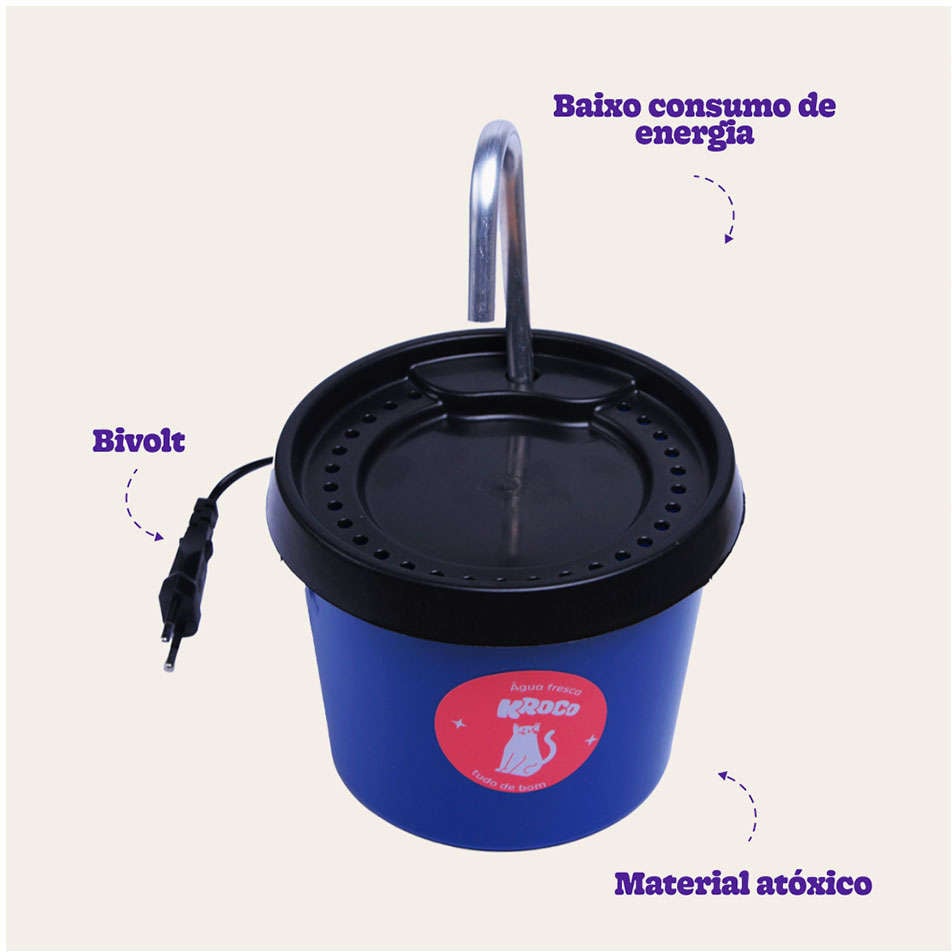 Fonte Bebedouro Kroco Azul para Gatos - Bivolt