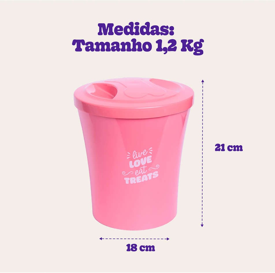 Porta Ração Kroco Redondo Rosa - 1,2Kg