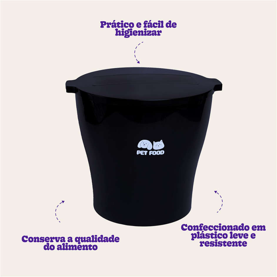 Porta Ração Kroco Redondo Pet Food Preto - 15Kg