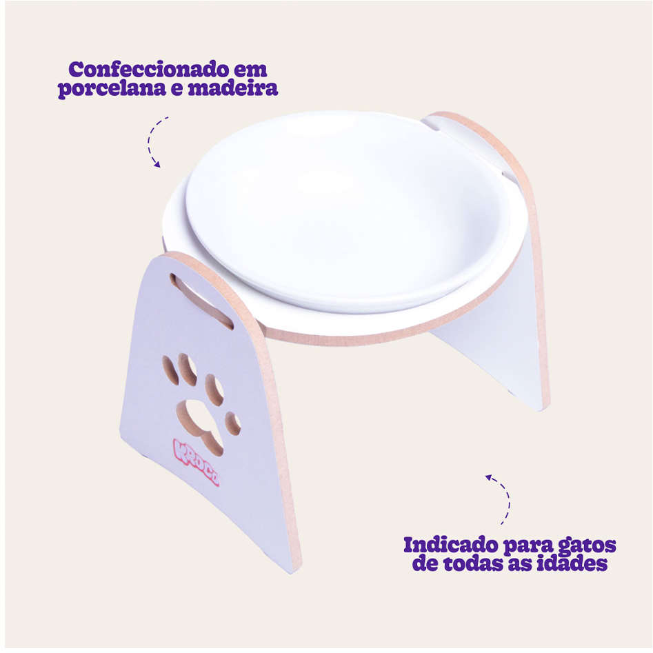 Comedouro Kroco Elevado Branco Porcelana para Gatos - Tam. Único