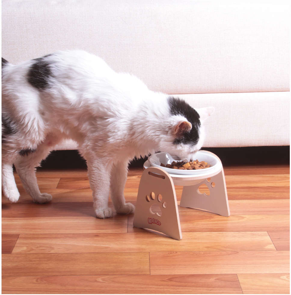 Comedouro Kroco Elevado Branco Porcelana para Gatos - Tam. Único