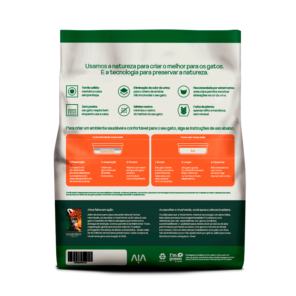 Areia Higiênica Viva Verde Grãos Grossos para Gatos - 4Kg