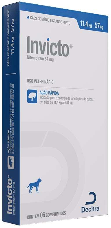 Antipulgas Invicto 57 mg para Cães de 11,4 a 57Kg - 6 Comprimidos
