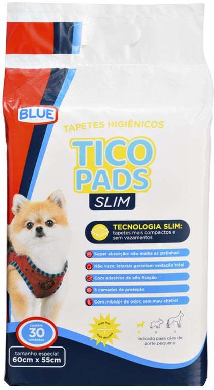 Tapete Higiênico Blue Tico Pads Slim para Cães - 30 Unidades