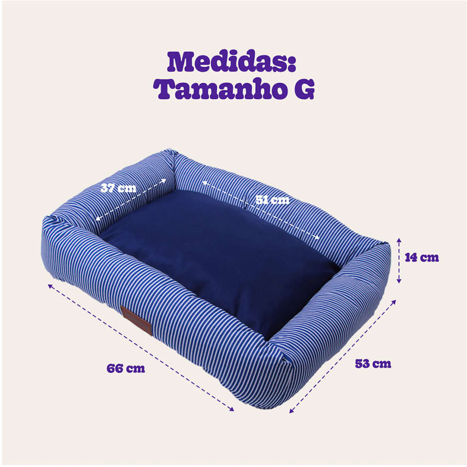 Cama Retangular Meau Listra Azul Marinho - Tam. G
