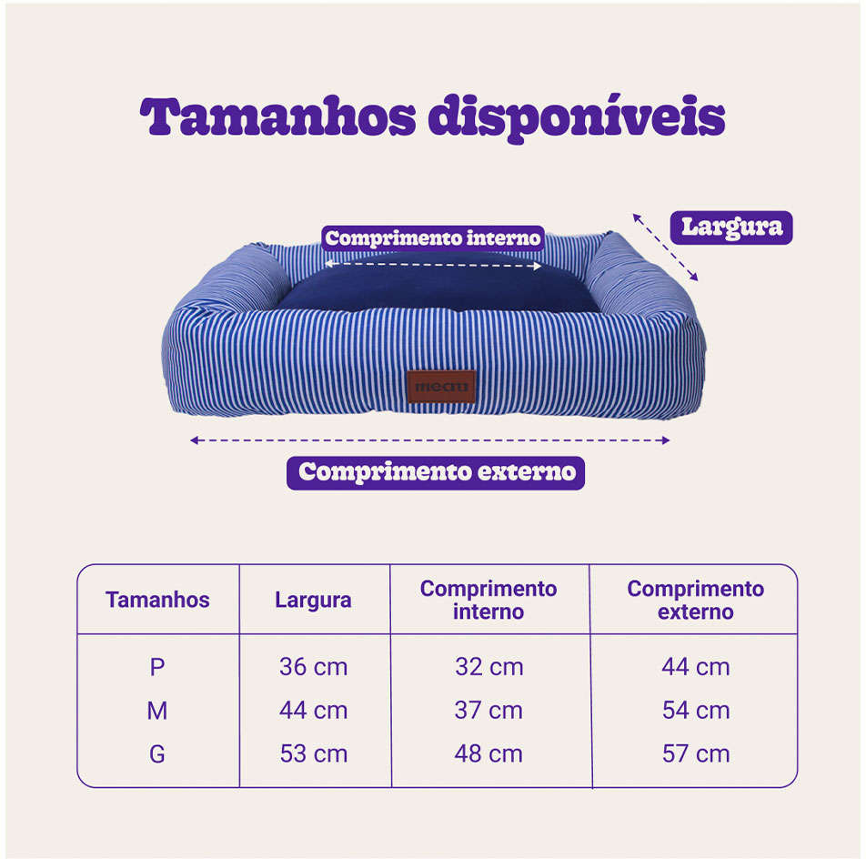 Cama Retangular Meau Listra Azul Marinho - Tam. M
