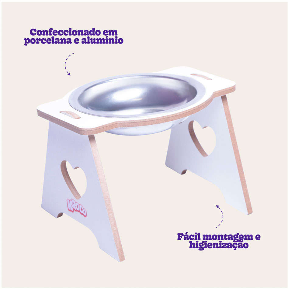 Comedouro Kroco Branco Elevado Alumínio para Gatos - Tam. Único
