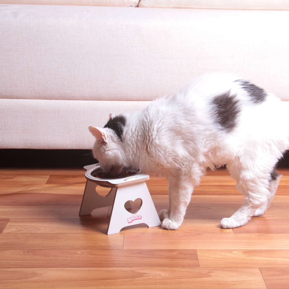 Comedouro Kroco Branco Elevado Alumínio para Gatos - Tam. Único