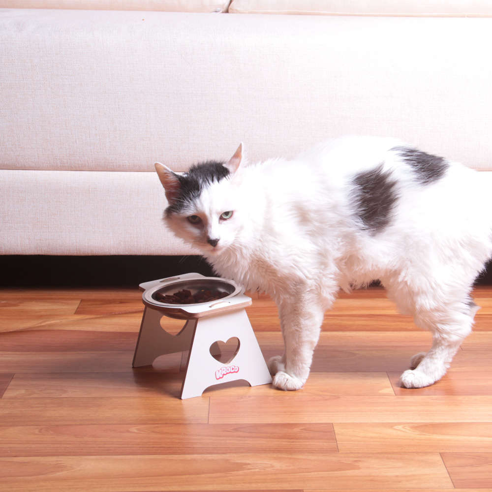 Comedouro Kroco Branco Elevado Alumínio para Gatos - Tam. Único