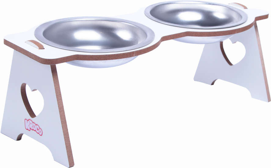 Comedouro Duplo Kroco Branco Elevado Alúminio para Gatos - Tam. Único