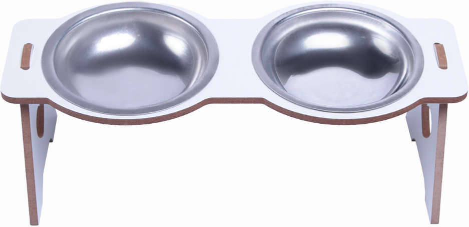 Comedouro Duplo Kroco Branco Elevado Alúminio para Gatos - Tam. Único