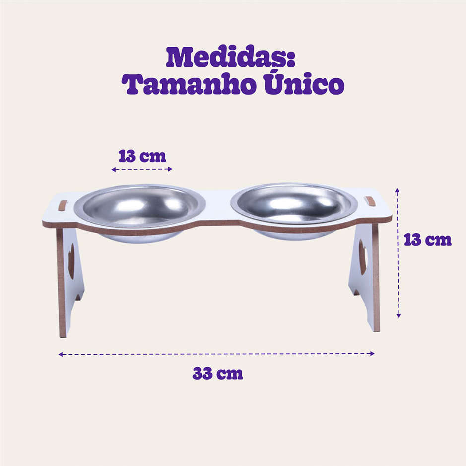 Comedouro Duplo Kroco Branco Elevado Alúminio para Gatos - Tam. Único
