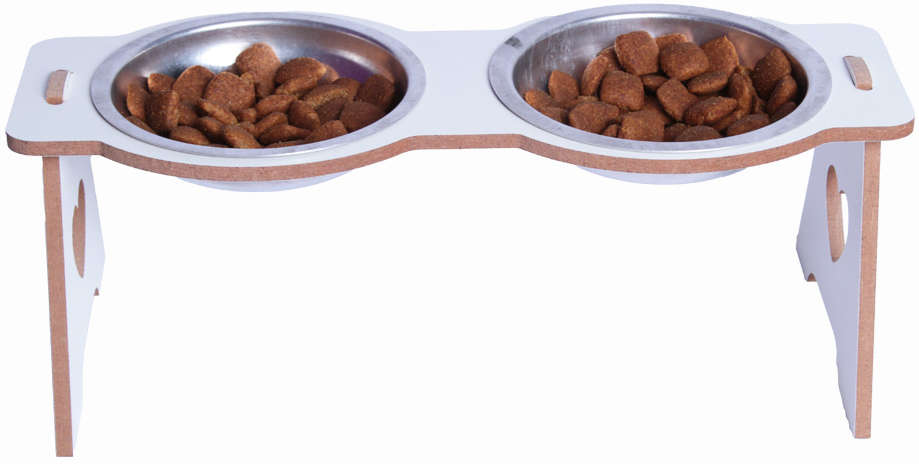 Comedouro Duplo Kroco Branco Elevado Alúminio para Gatos - Tam. Único