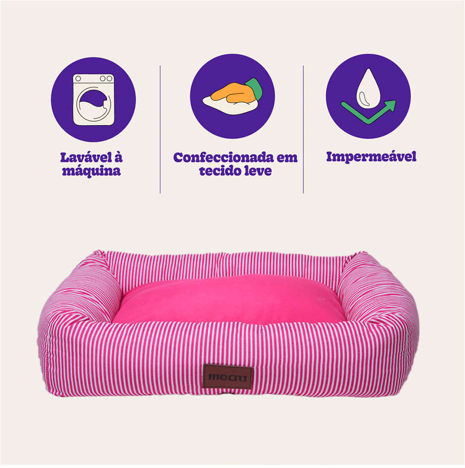 Cama Retangular Meau Listra Rosa - Tam. M