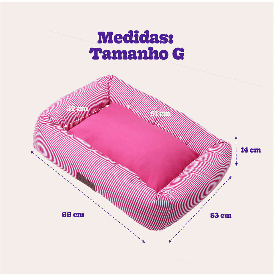 Cama Retangular Meau Listra Rosa - Tam. G