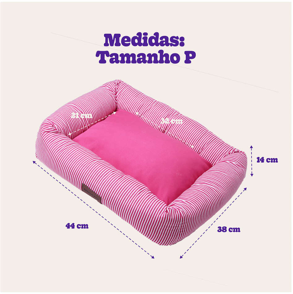 Cama Retangular Meau Listra Rosa - Tam. P