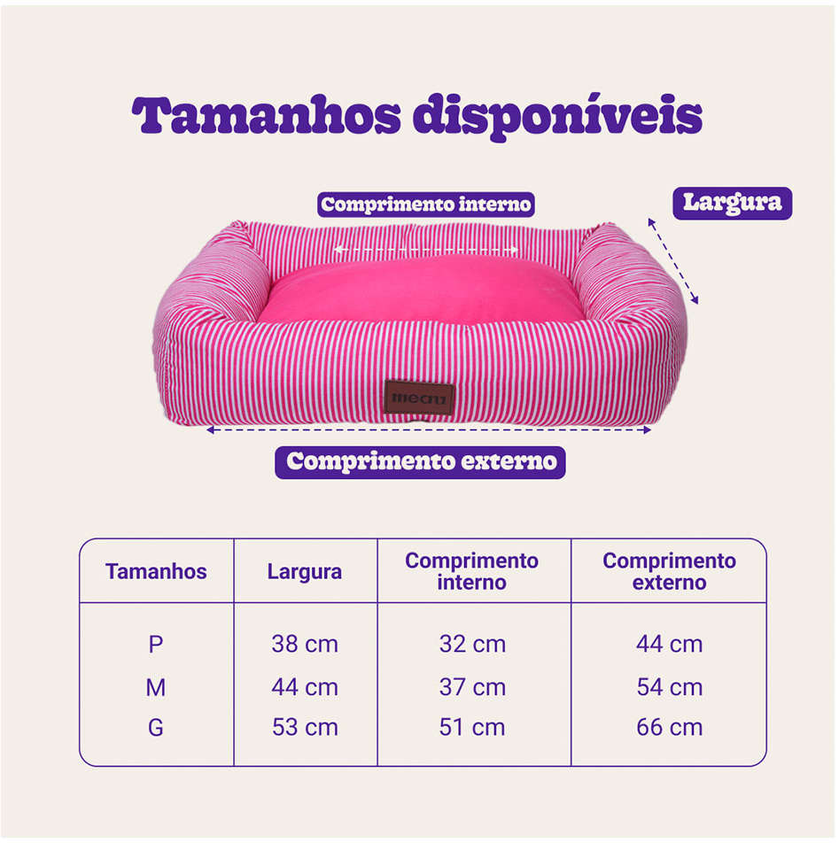 Cama Retangular Meau Listra Rosa - Tam. M