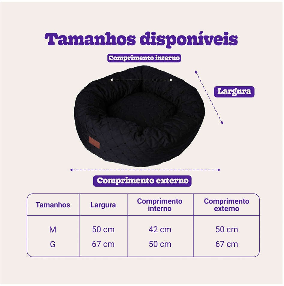 Cama Fábrica Pet Boia Matelasse Preta - Tam. M