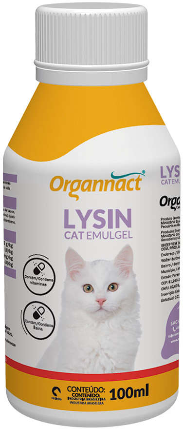 Suplemento Vitamínico Aminoácido Organnact Lysin Cat Emulgel - 100 mL