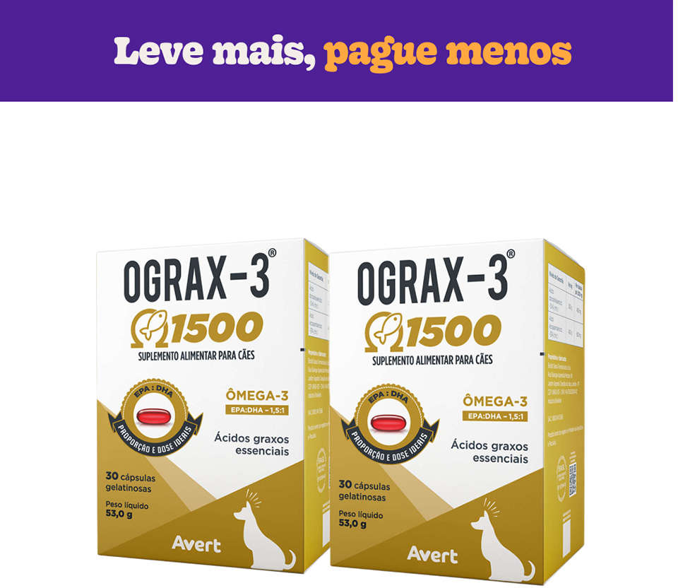 Suplemento Avert Ograx-3 1500 para Cães e Gatos 30 Cápsulas - Kit com 2 Unidades