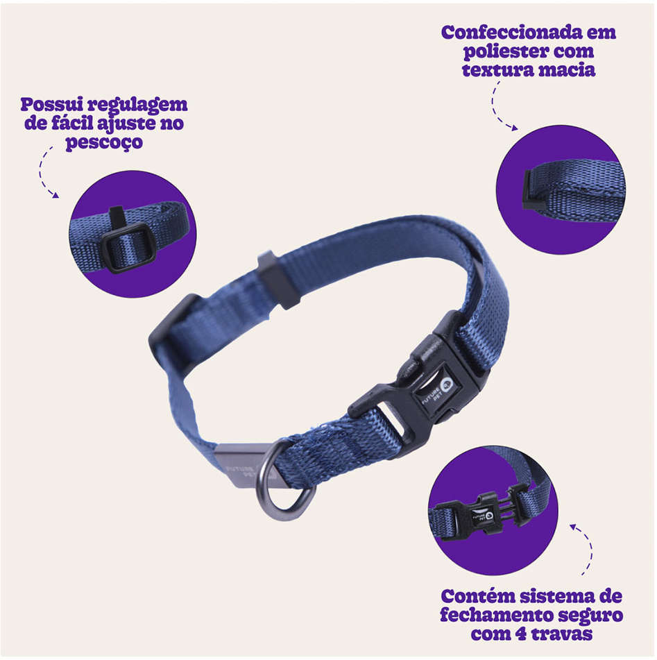 Coleira Future Pet Azul Marinho para Cães - Tam. M