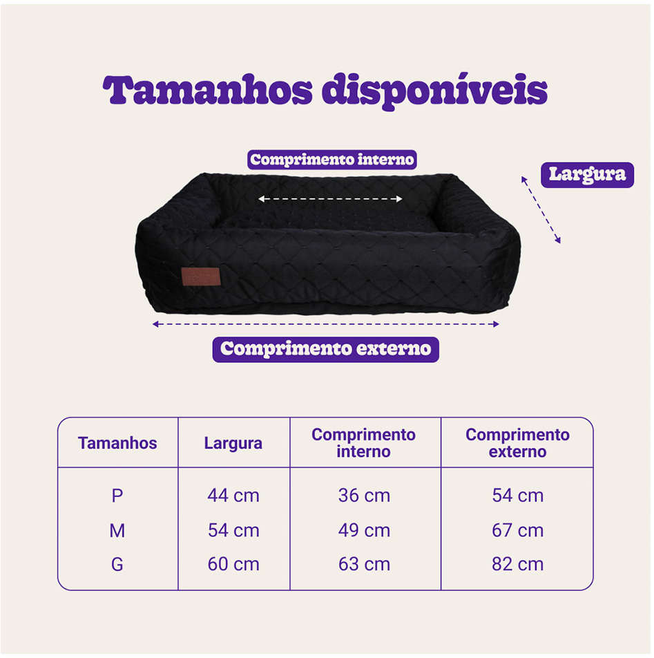 Cama Retangular Fábrica Pet Matelasse Preto - Tam. P