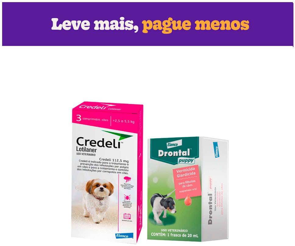 Kit Elanco Antipulgas e Carrapato Credelli 112,5 mg e Vermífugo Drontal Puppy 20 mL para Cães Filhotes - KIT