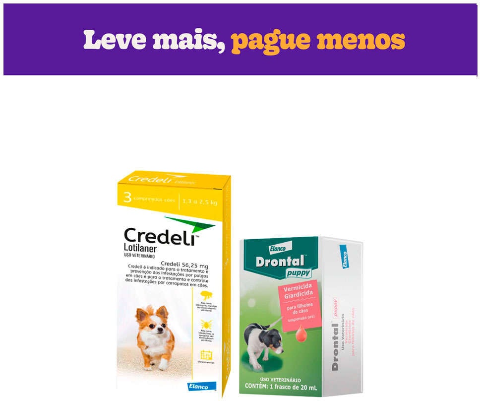 Kit Elanco Antipulgas e Carrapato Credelli 56,25 mg e Vermífugo Drontal Puppy 20 mL para Cães Filhotes - KIT