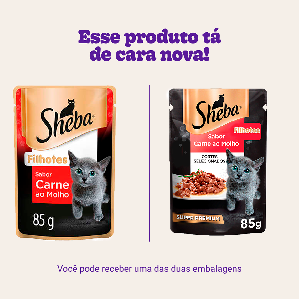 Ração Úmida Sheba Sachê Cortes Selecionados Sabor Carne ao Molho para Gatos Filhotes - 85 g