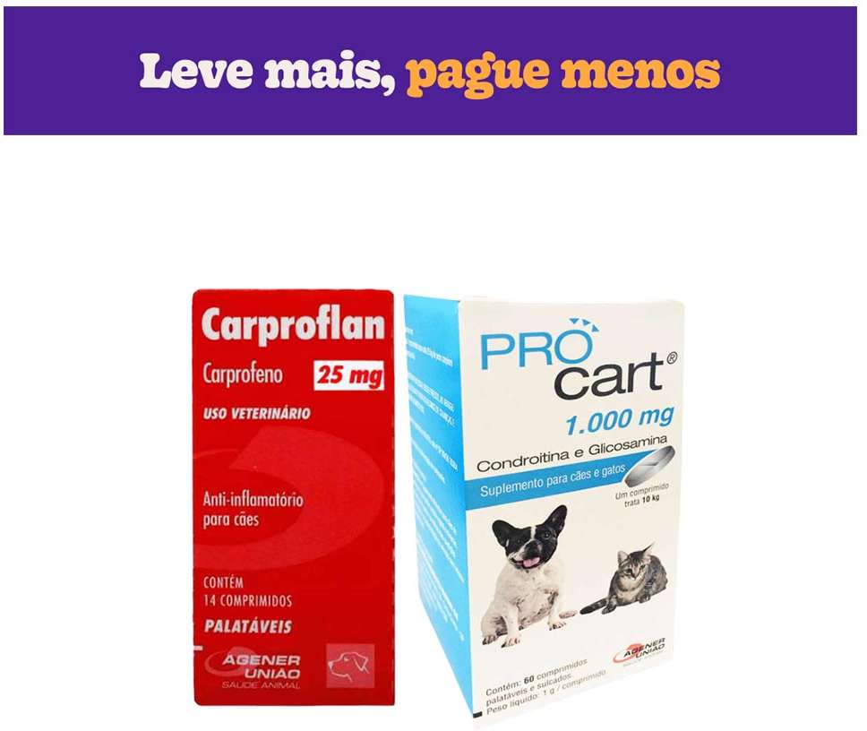 Kit Agener União Anti-inflamatório Carproflan 25 mg e Suplemento Alimentar Procart 60 comprimidos - KIT