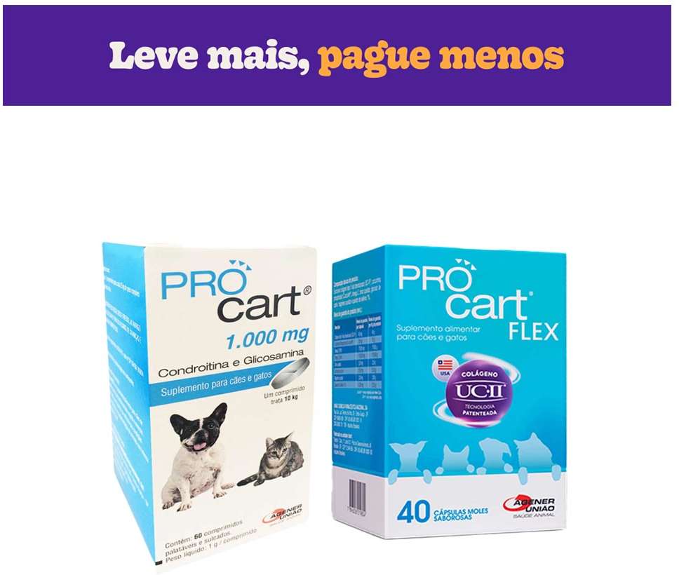 Kit Agener União Suplemento Alimentar Procart 60 comprimidos e Pro Cart Flex 40 Cápsulas - KIT