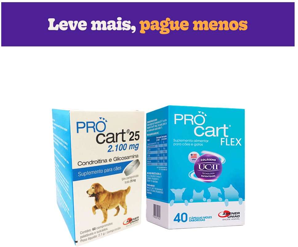 Kit Agener União Suplemento Alimentar Agener União Procart 25 60 Comprimidos e Pro Cart Flex 40 Cápsulas - KIT