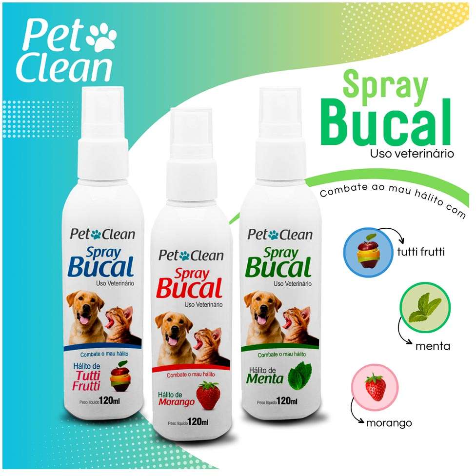 Spray Bucal Pet Clean Sabor Morango para Cães e Gatos - 120 mL