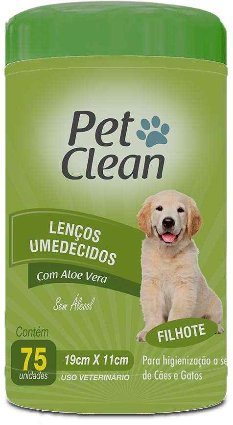 Lenço Umedecido Pet Clean para Cães e Gatos Filhotes - 75 Unidades