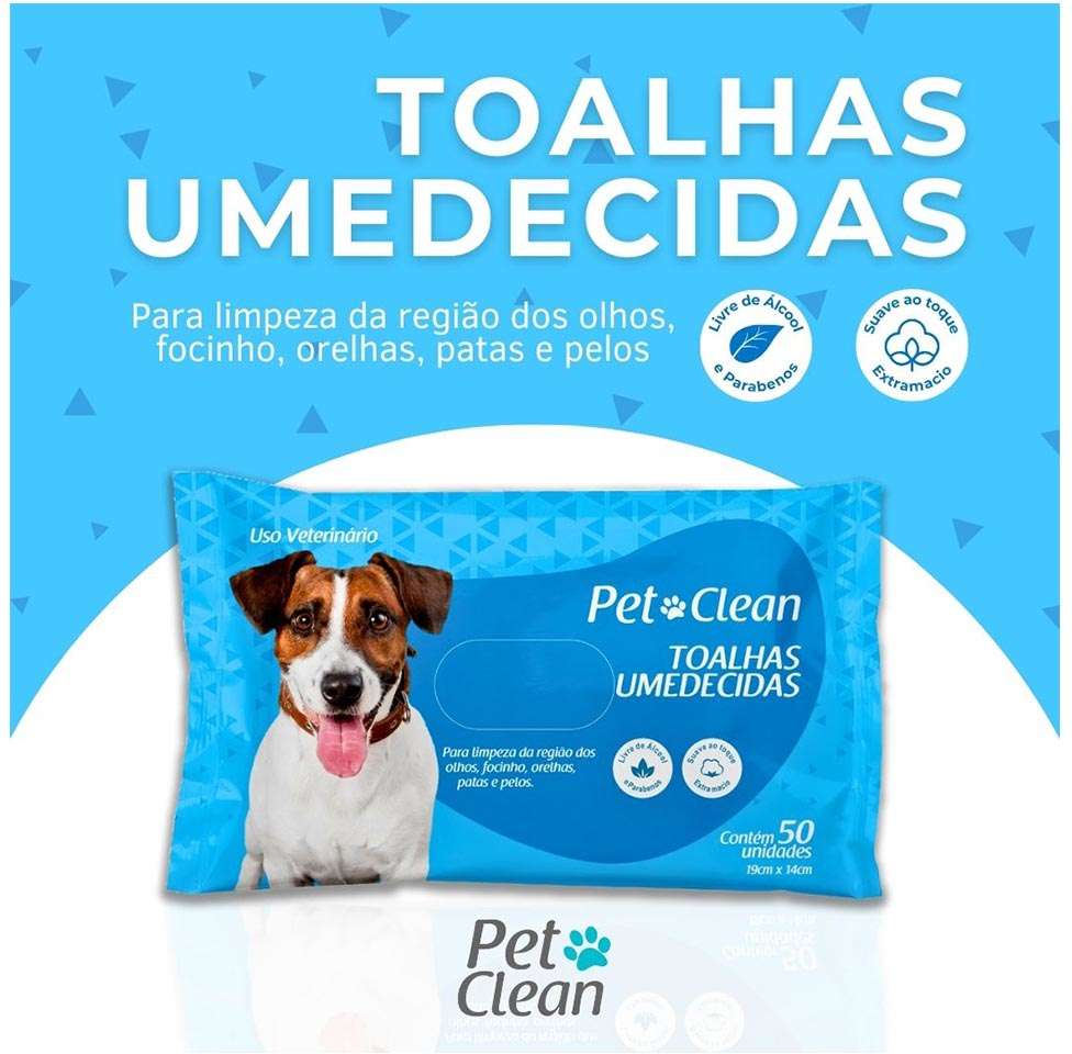 Toalhas Umedecidas Pet Clean - 50 Unidades