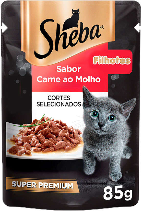 Ração Úmida Sheba Sachê Cortes Selecionados Sabor Carne ao Molho para Gatos Filhotes - 85 g