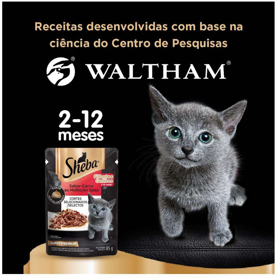 Ração Úmida Sheba Sachê Cortes Selecionados Sabor Carne ao Molho para Gatos Filhotes - 85 g