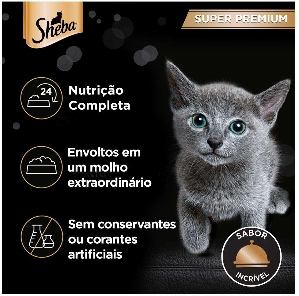 Ração Úmida Sheba Sachê Cortes Selecionados Sabor Carne ao Molho para Gatos Filhotes - 85 g