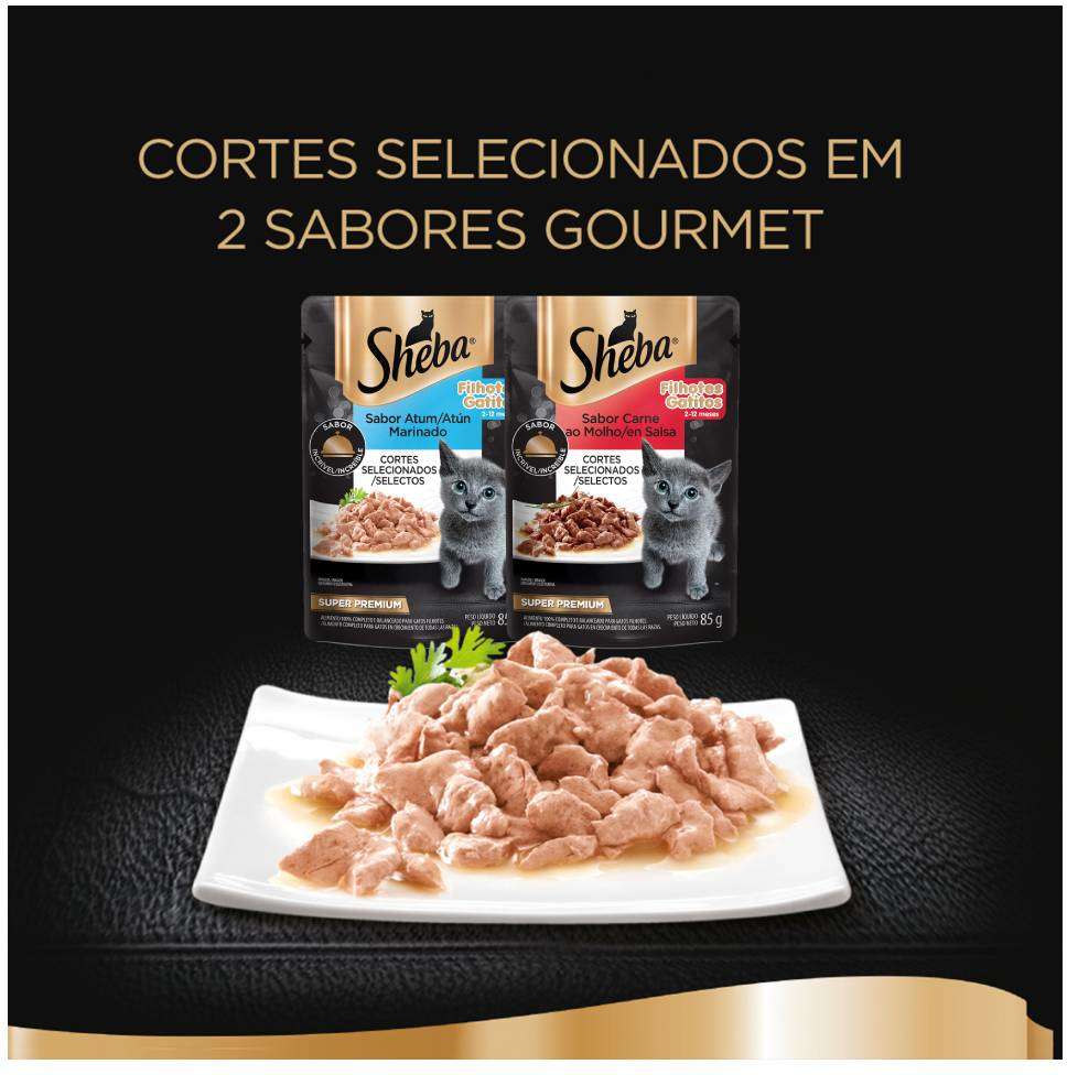 Ração Úmida Sheba Sachê Cortes Selecionados Sabor Carne ao Molho para Gatos Filhotes - 85 g