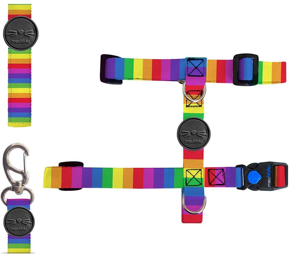 Peitoral H e Guia Rainbow para Gatos - Tam. Único