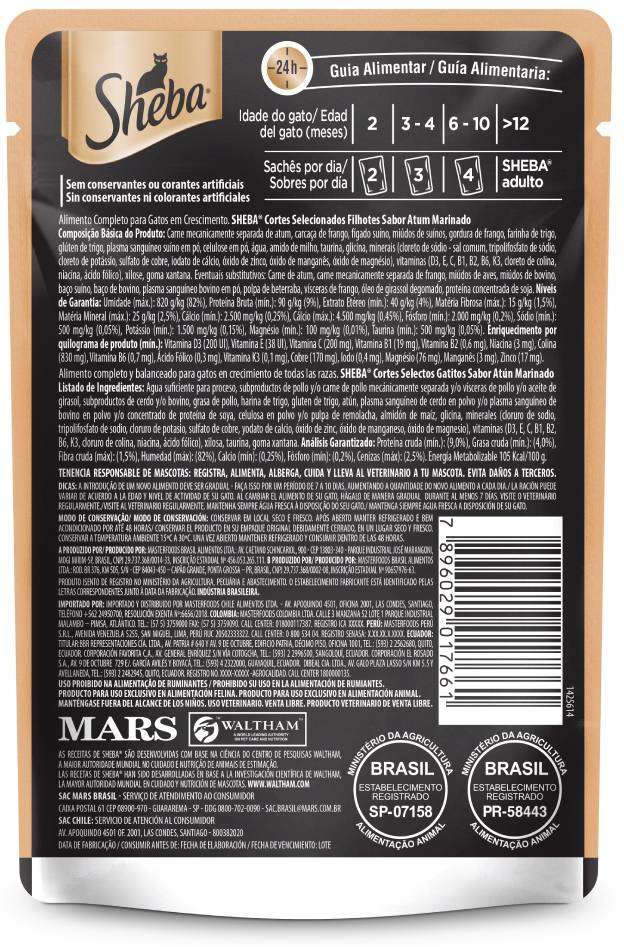 Ração Úmida Sheba Sachê Cortes Selecionados Sabor Atum Marinado para Gatos Filhotes - 85 g
