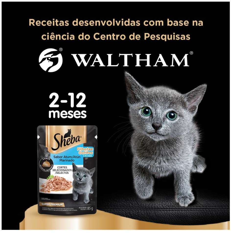 Ração Úmida Sheba Sachê Cortes Selecionados Sabor Atum Marinado para Gatos Filhotes - 85 g
