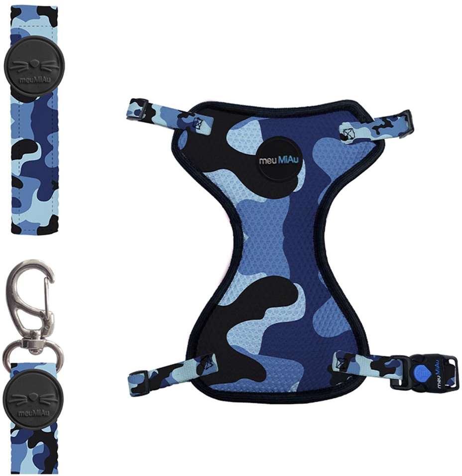 Conjunto Peitoral Style Mesh e Guia Camuflada para Gatos - Tam. Único