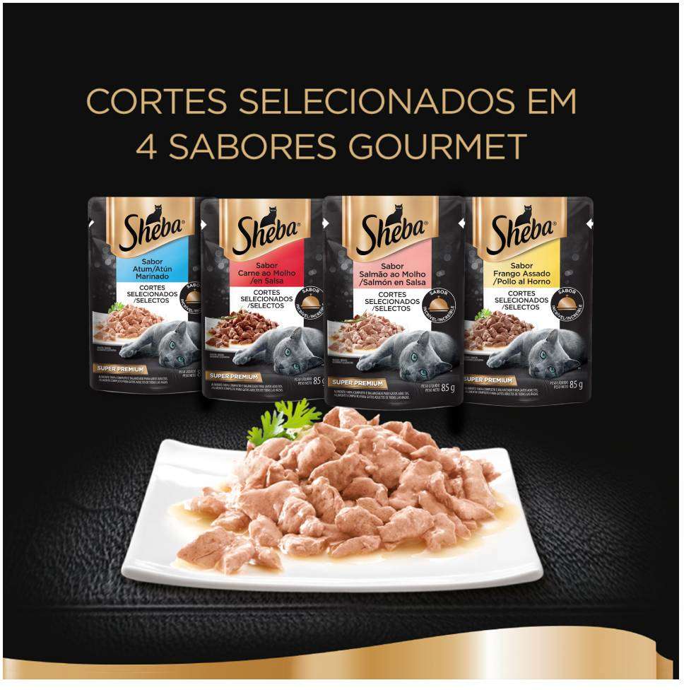 Ração Úmida Sheba Sachê Cortes Selecionados Sabor Salmão ao Molho para Gatos Adultos - 85 g