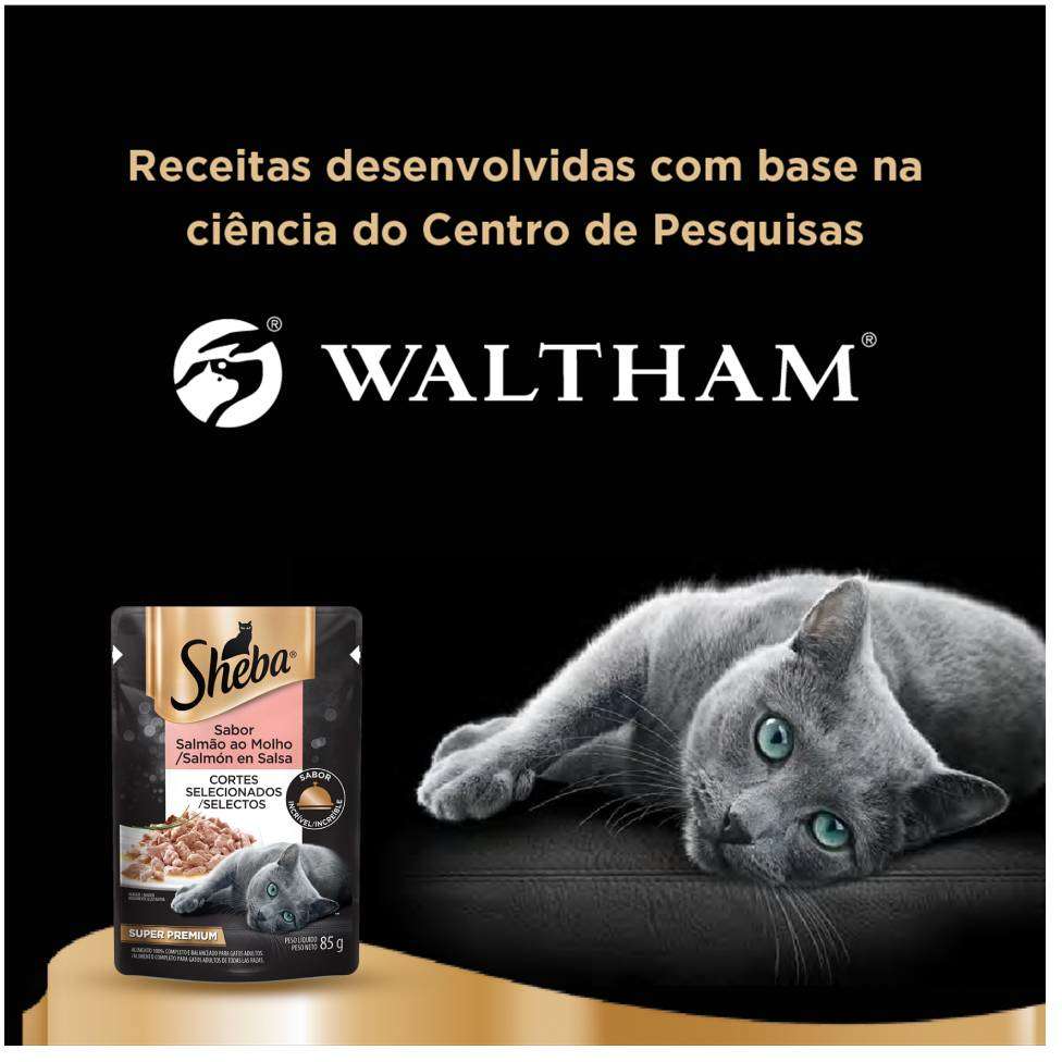 Ração Úmida Sheba Sachê Cortes Selecionados Sabor Salmão ao Molho para Gatos Adultos - 85 g