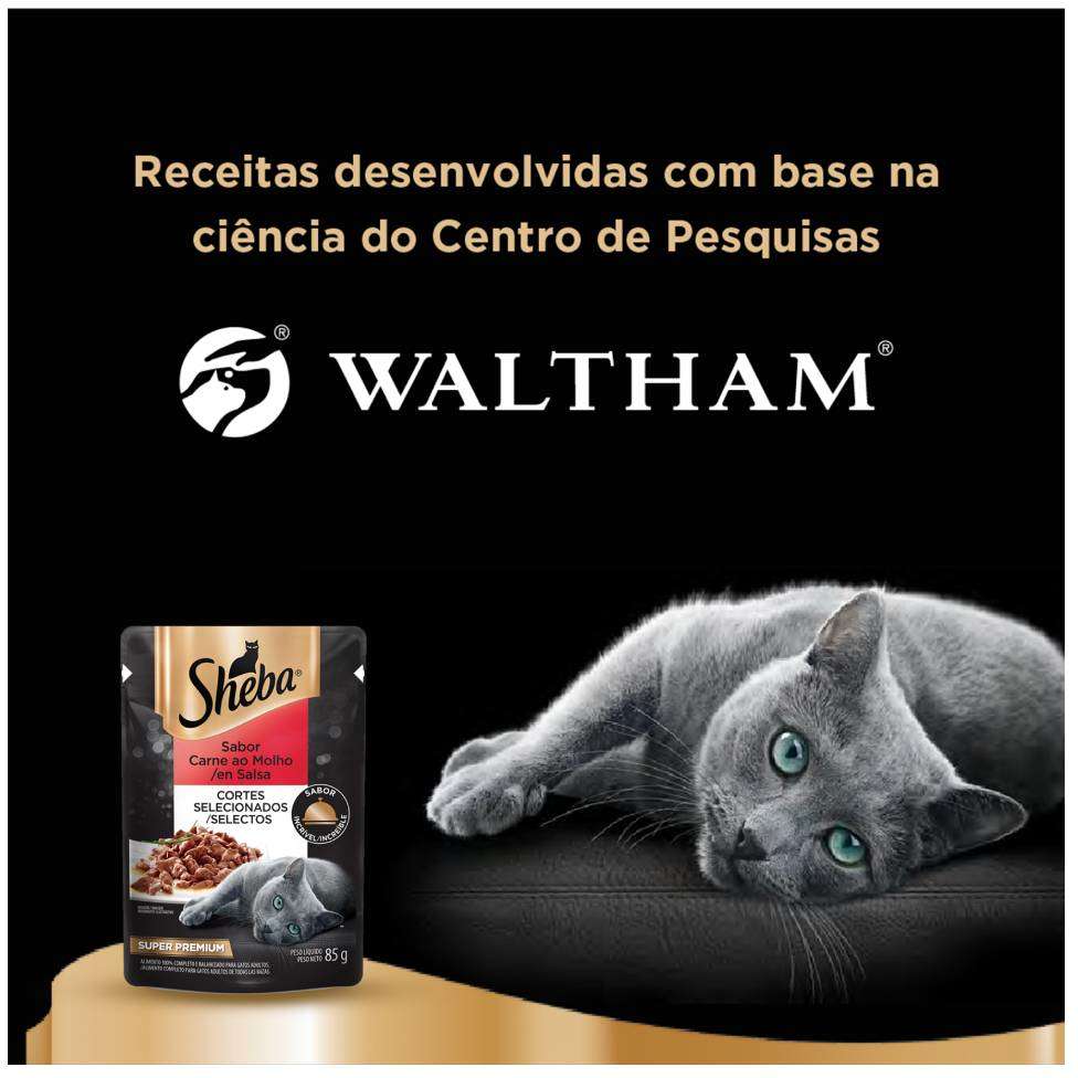 Ração Úmida Sheba Sachê Cortes Selecionados Sabor Carne ao Molho para Gatos Adultos - 85 g - 60 Unidades