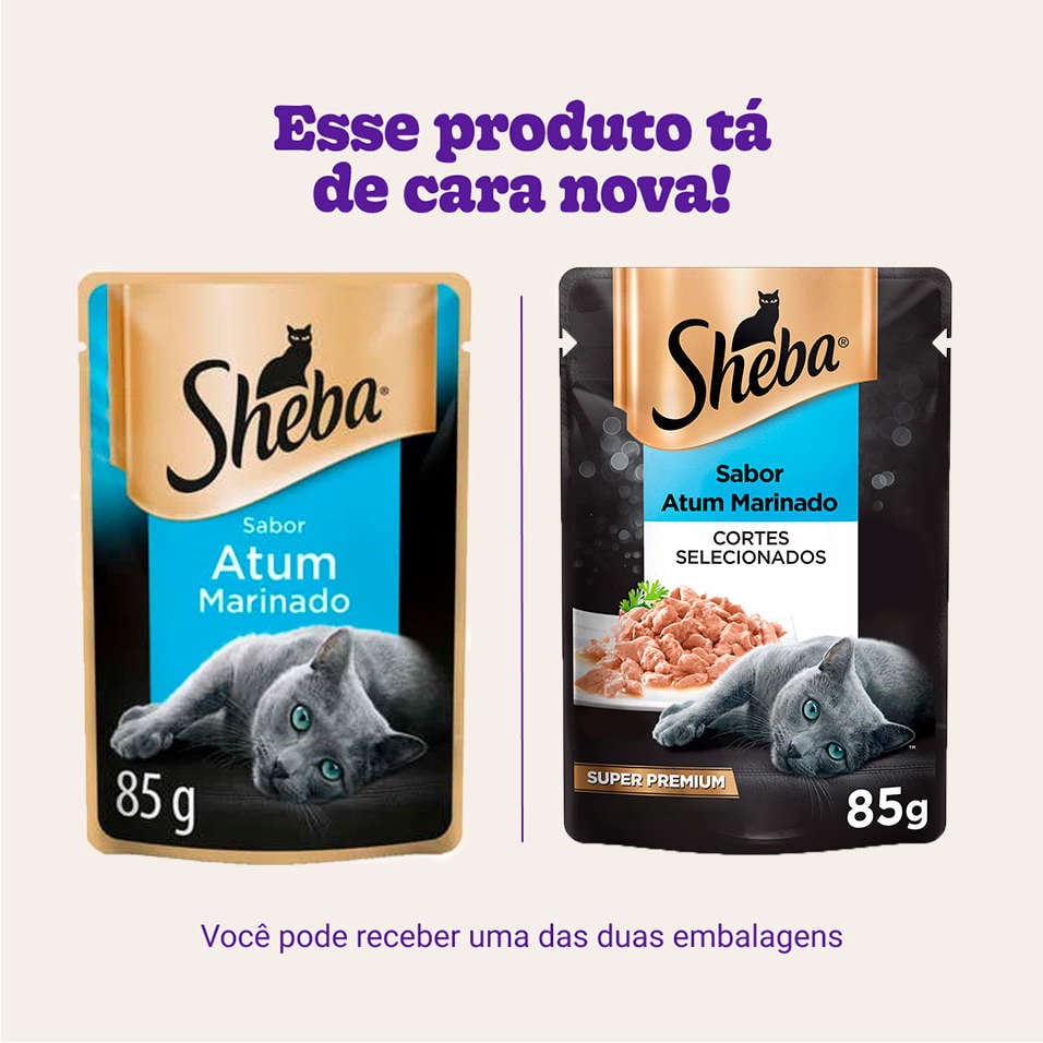 Ração Úmida Sheba Sachê Cortes Selecionados Sabor Atum Marinado para Gatos Adultos - 85 g- 60 Unidades